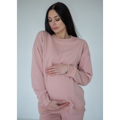 Свитшот свободного кроя для беременных с секретом для кормления Пудровый